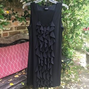 Spense- BLACK RUFFLE FRONT POLYKNIT DRESS- Size 10- EUC
